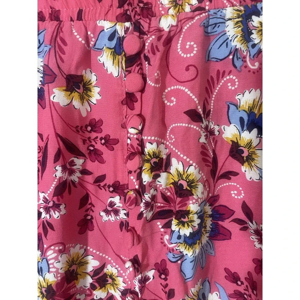 Loft Floral Maxi Skirt Medium Pull On Faux Button Front Split Hem Fairy Boho
